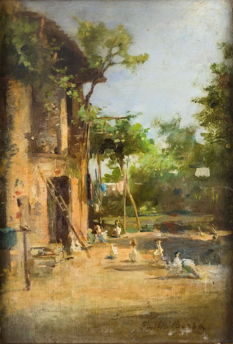 Casolare con oche nell'aia